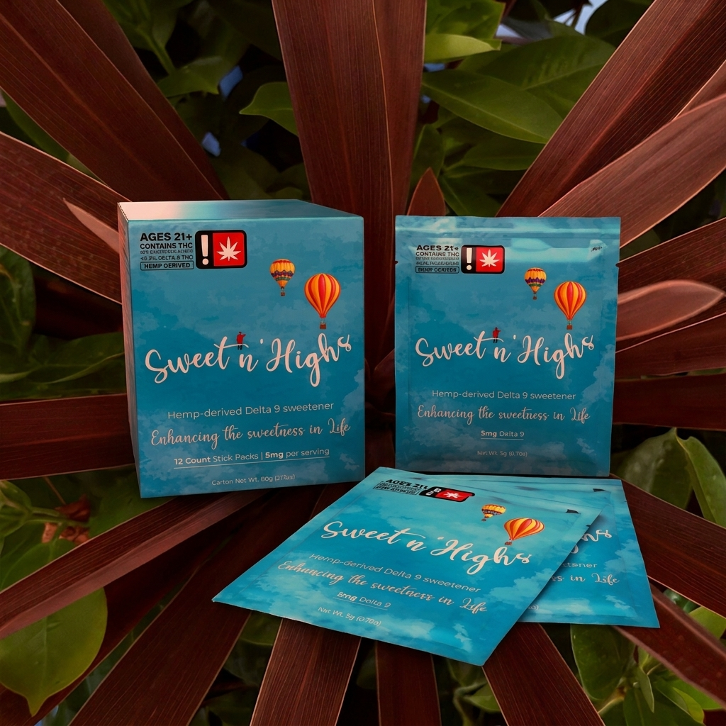 Sweet & High Delta-9 sweetener box and stick packs